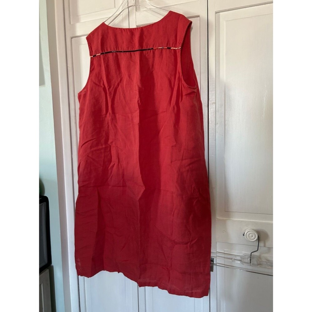 Devernois Coral 100% Linen V-Neck dress with Floral Trim - EU 46 - Picture 6 of 8